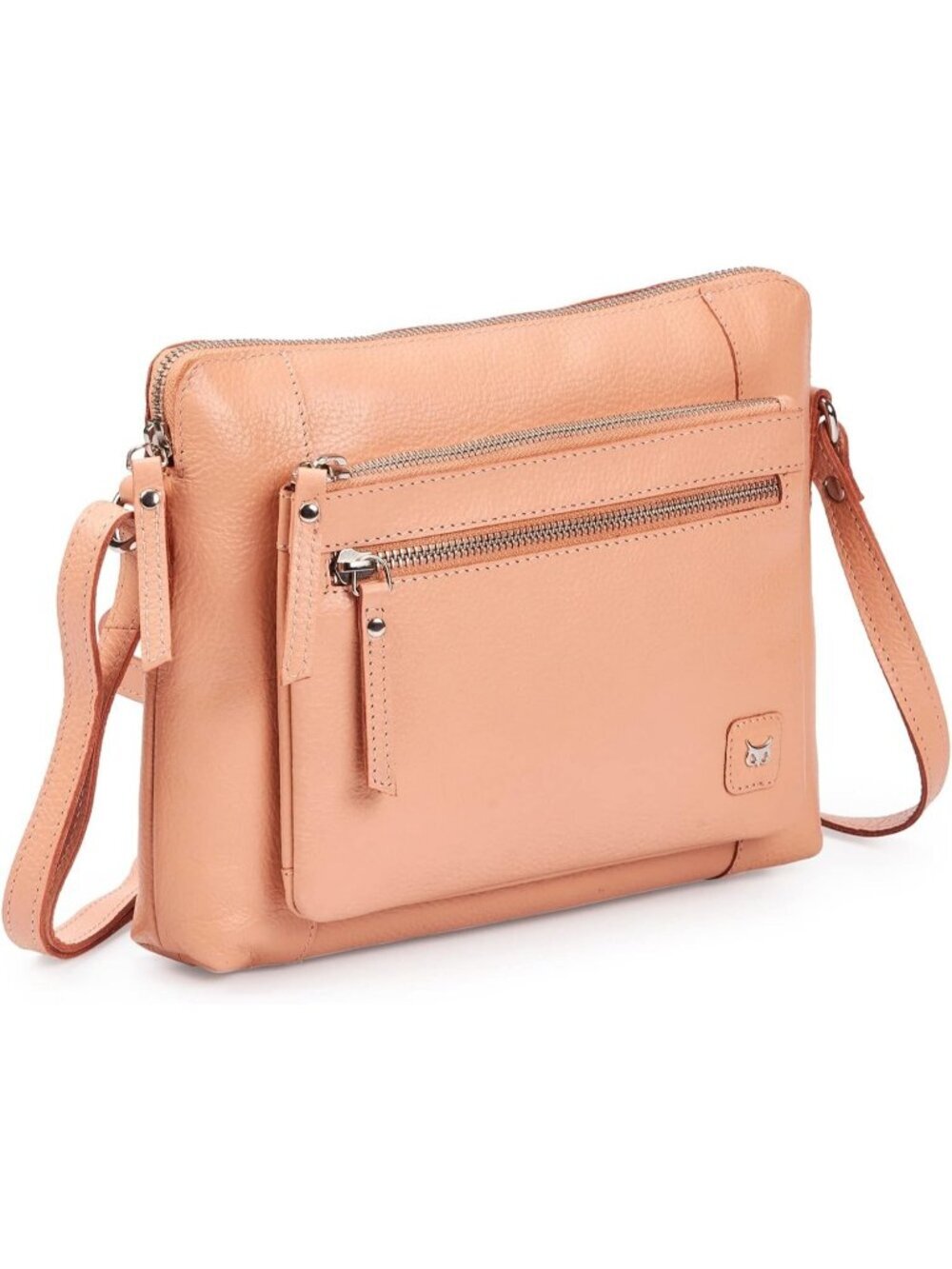 Women's Peach Genuine Leather Sling Purse with Adjustable Strap Crossbody bag